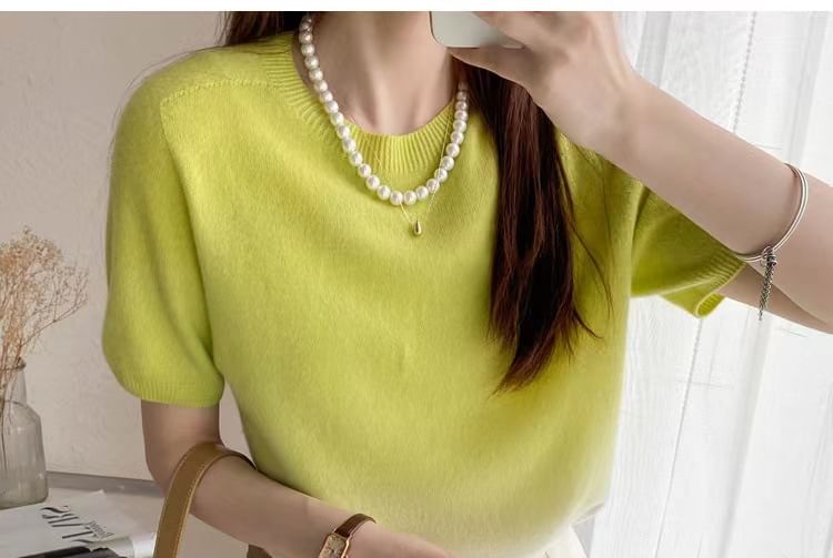 Crew Top Knit Gradient Neck Short-Sleeve