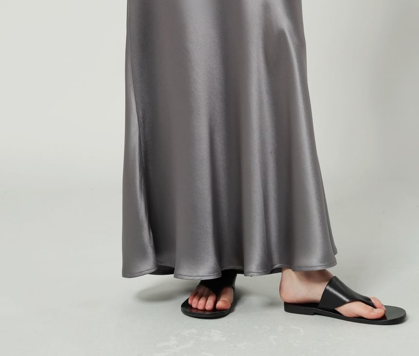 A-Line Plain Maxi Satin High Waist Skirt