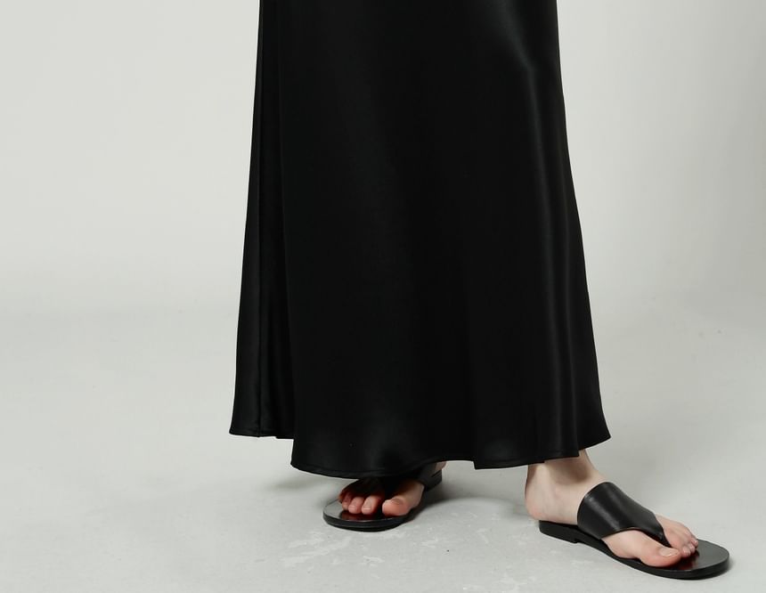 A-Line Plain Maxi Satin High Waist Skirt