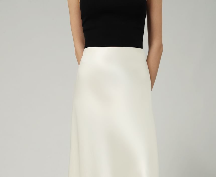 A-Line Plain Maxi Satin High Waist Skirt