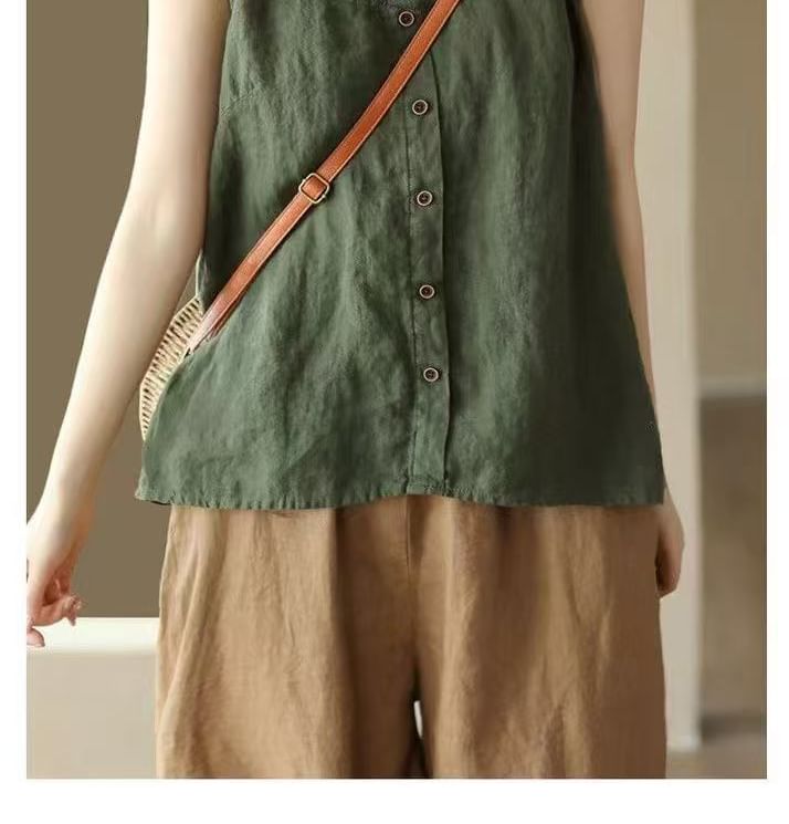 Buttoned Plain Neck Camisole Top Scoop
