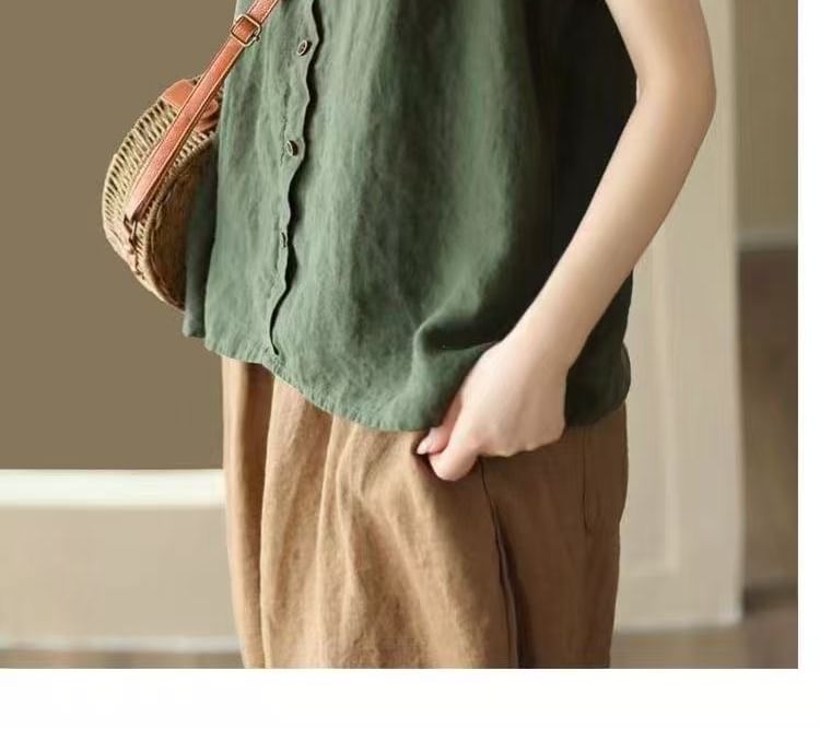 Scoop Neck Buttoned Camisole Top Plain