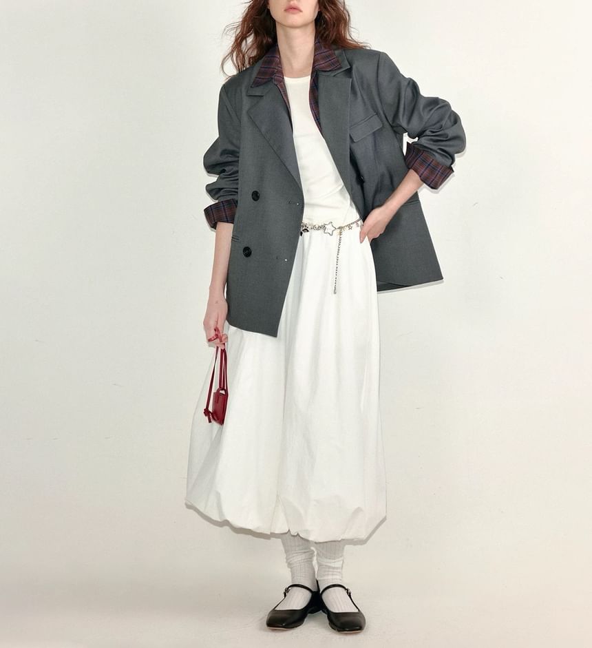 Plain Waist Midi Paperbag Elastic Skirt