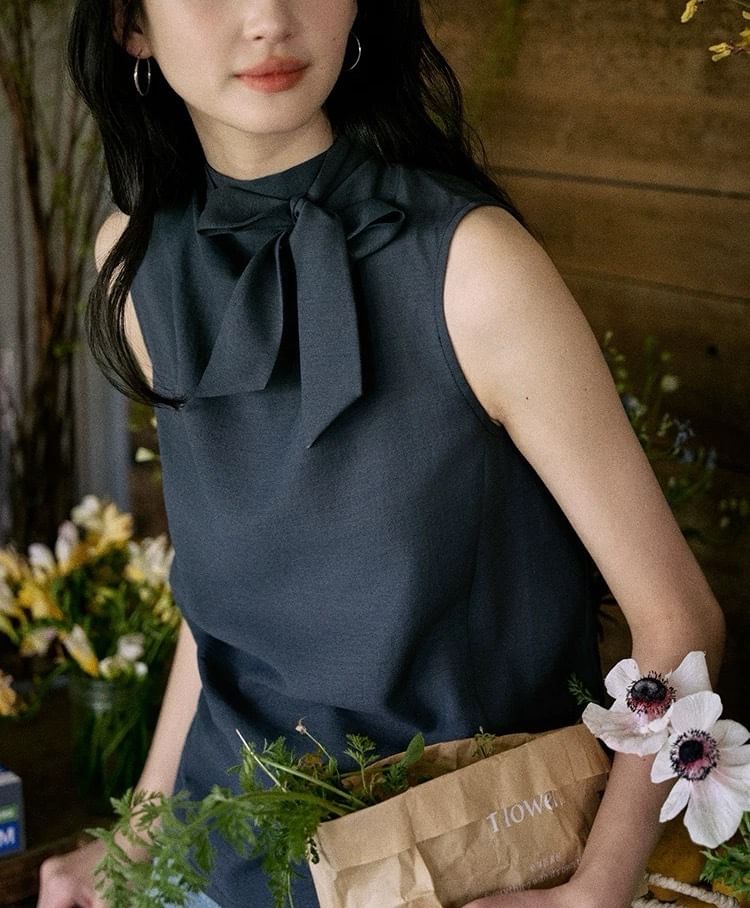 Plain Blouse Neck Sleeveless Mock