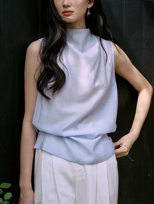Plain Mock Blouse Neck Sleeveless