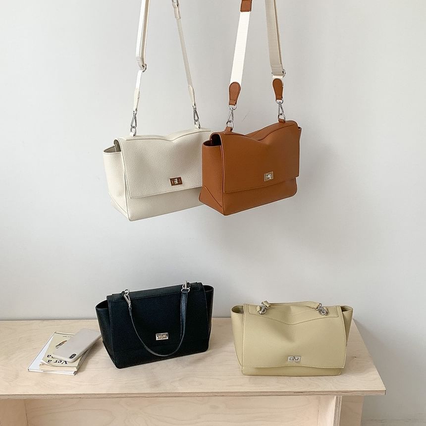 Faux Leather Twist Lock Shoulder Bag