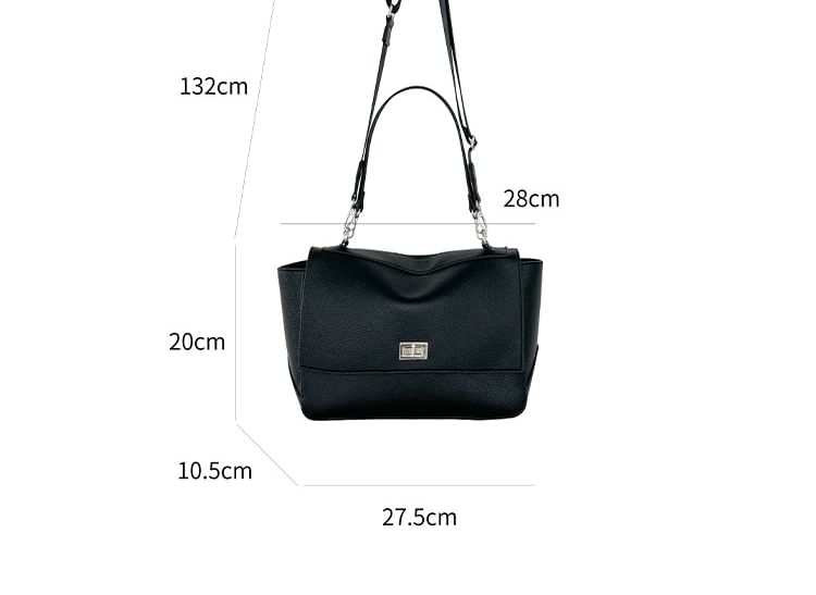 Faux Leather Twist Lock Shoulder Bag