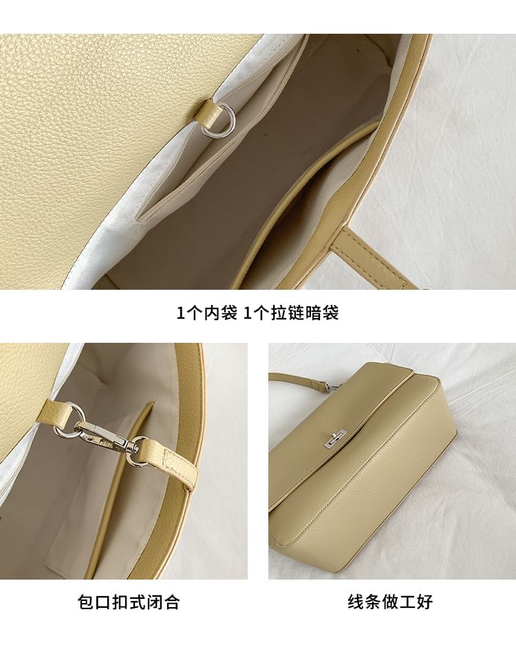 Faux Leather Twist Lock Shoulder Bag