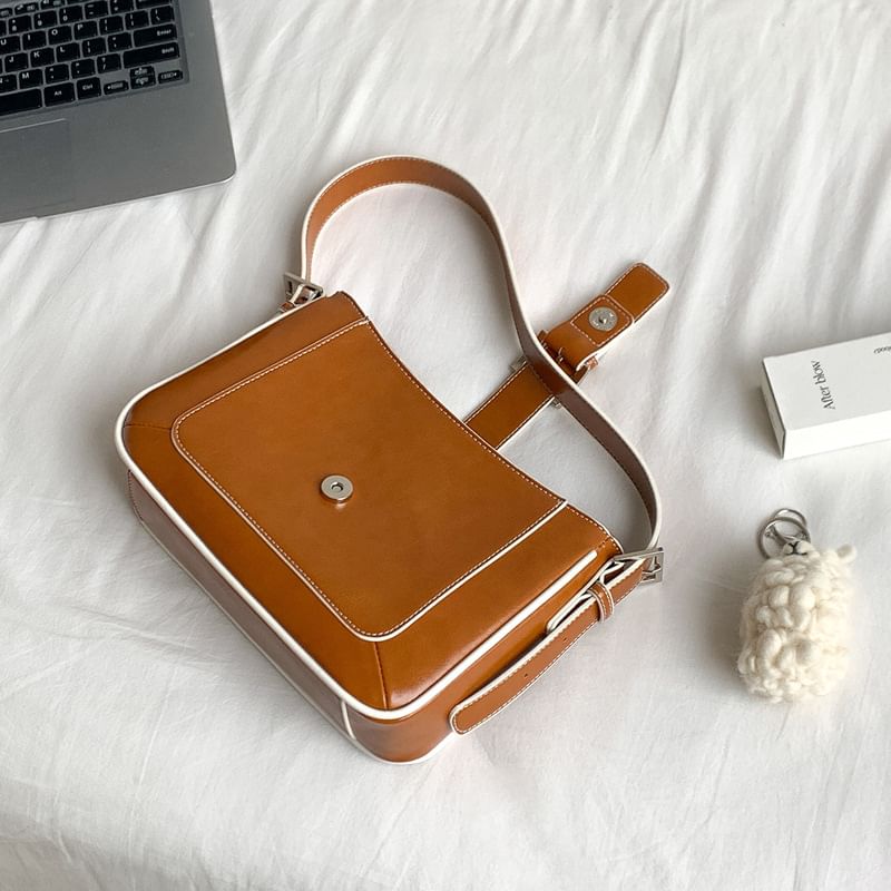 Faux Leather Buckled Shoulder Bag