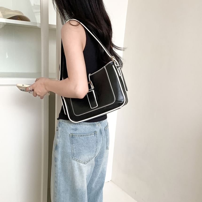 Faux Leather Buckled Shoulder Bag