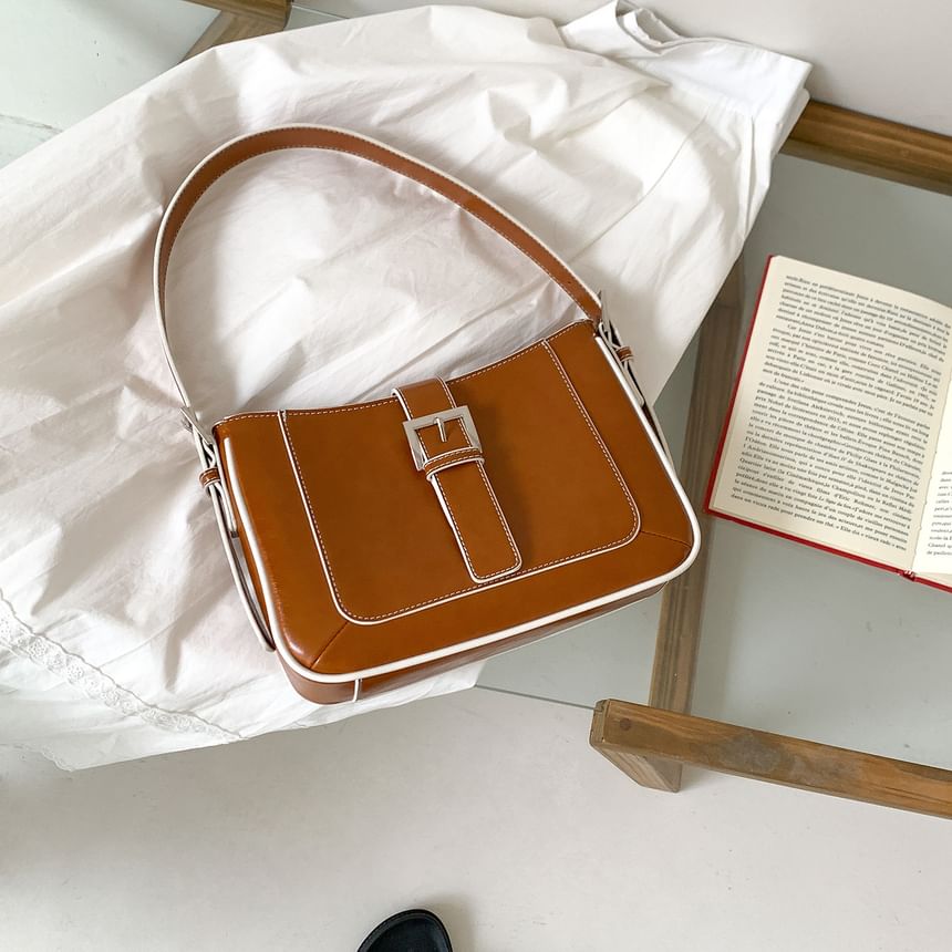 Faux Leather Buckled Shoulder Bag