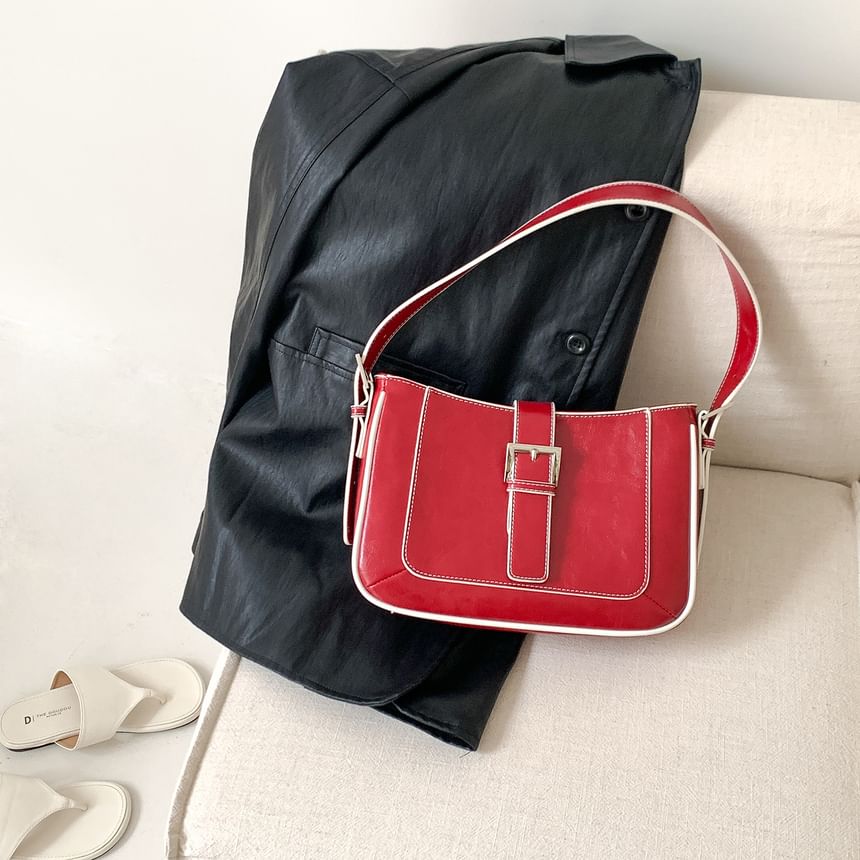 Faux Leather Buckled Shoulder Bag