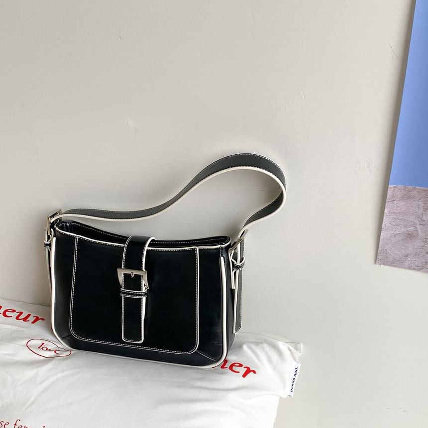 Faux Leather Buckled Shoulder Bag