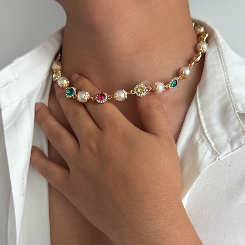 Rhinestone Faux Pearl Necklace