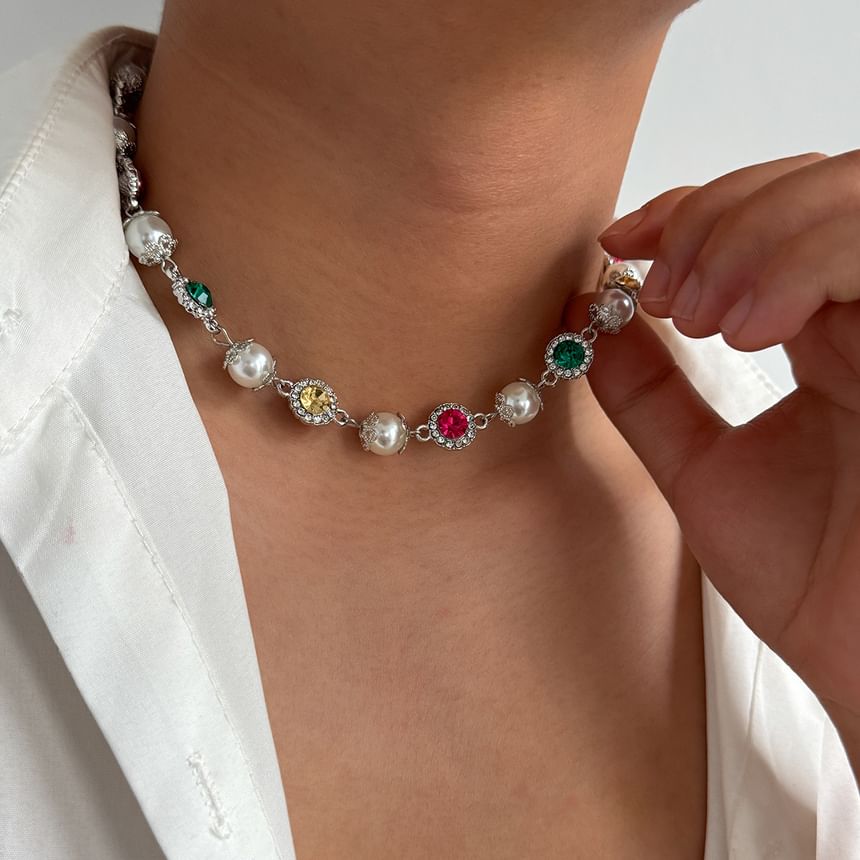 Rhinestone Faux Pearl Necklace
