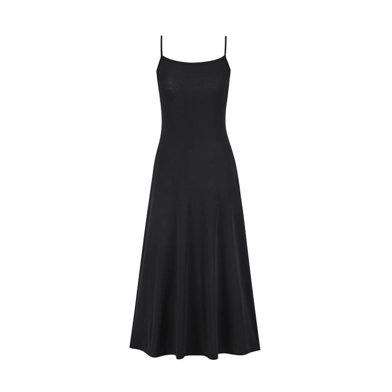 Scoop Neck Spaghetti Strap Plain A-Line Maxi Dress