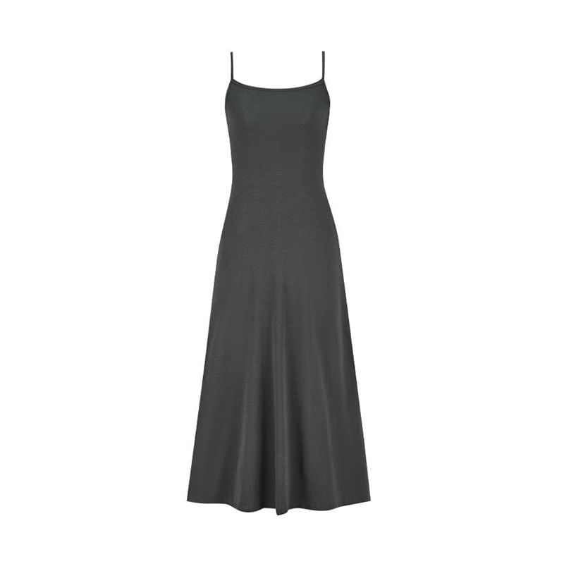 Scoop Neck Spaghetti Strap Plain A-Line Maxi Dress