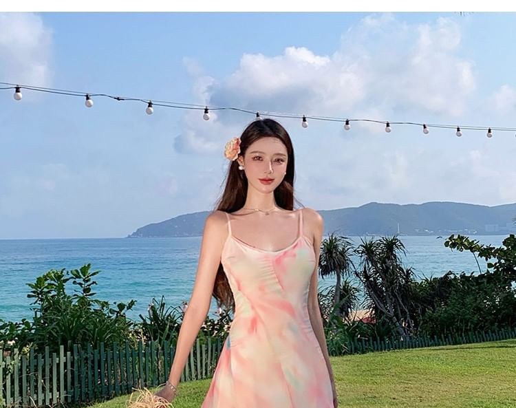 Scoop Neck Tie Dye Spaghetti Strap Mermaid Maxi Dress