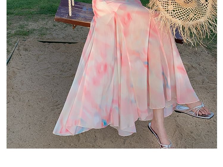 Scoop Neck Tie Dye Spaghetti Strap Mermaid Maxi Dress