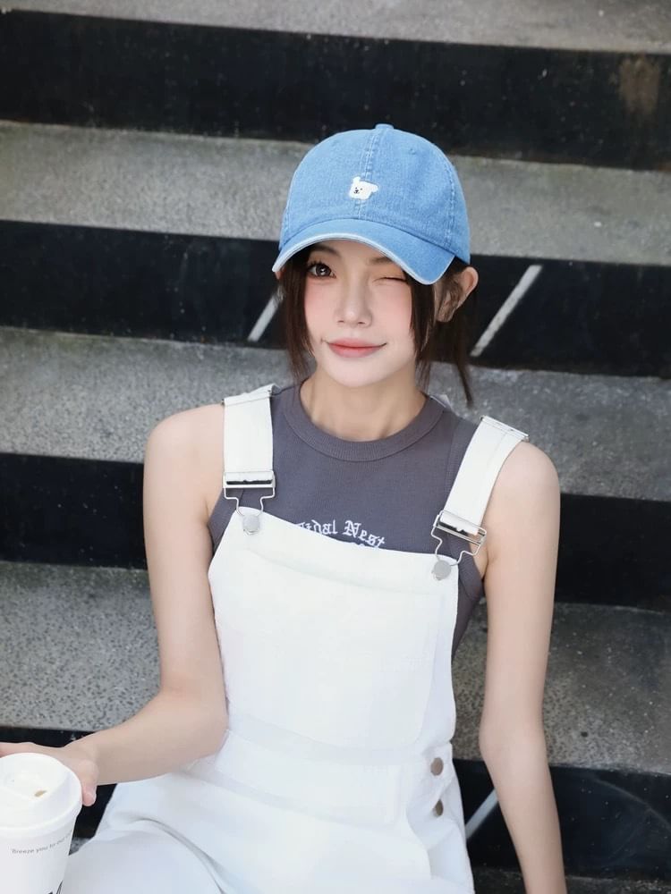 Dog Embroidered Denim Baseball Cap