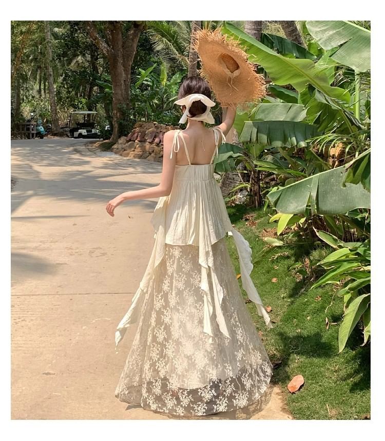 Sleeveless V-Neck Lace A-Line Maxi Dress
