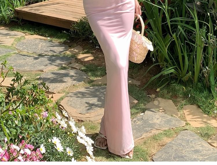 Open Back Sleeveless Plain Sheath Maxi Dress