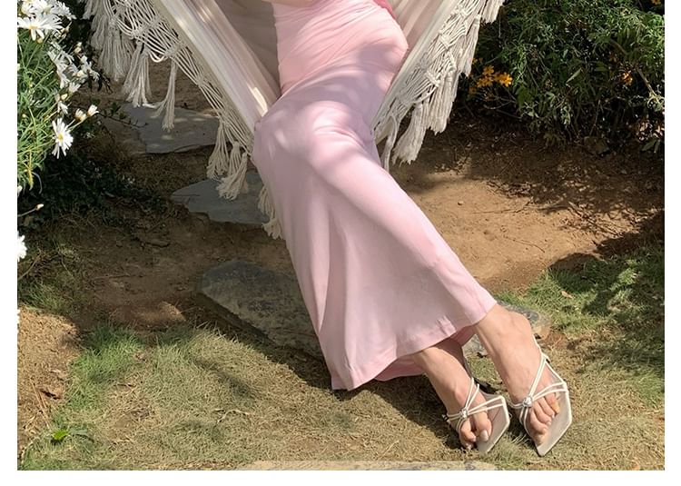 Open Back Sleeveless Plain Sheath Maxi Dress