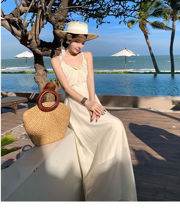 V-Neck Plain Sheath Maxi Dress with Spaghetti Straps
