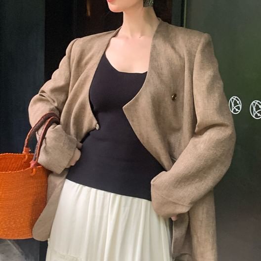 Scoop Strap Spaghetti Top Camisole Plain Neck