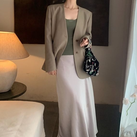 Scoop Strap Spaghetti Top Camisole Plain Neck