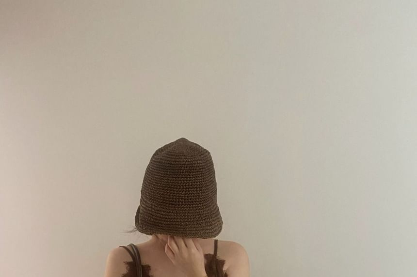 Cami Spaghetti Top V-Neck Strap Plain Lace