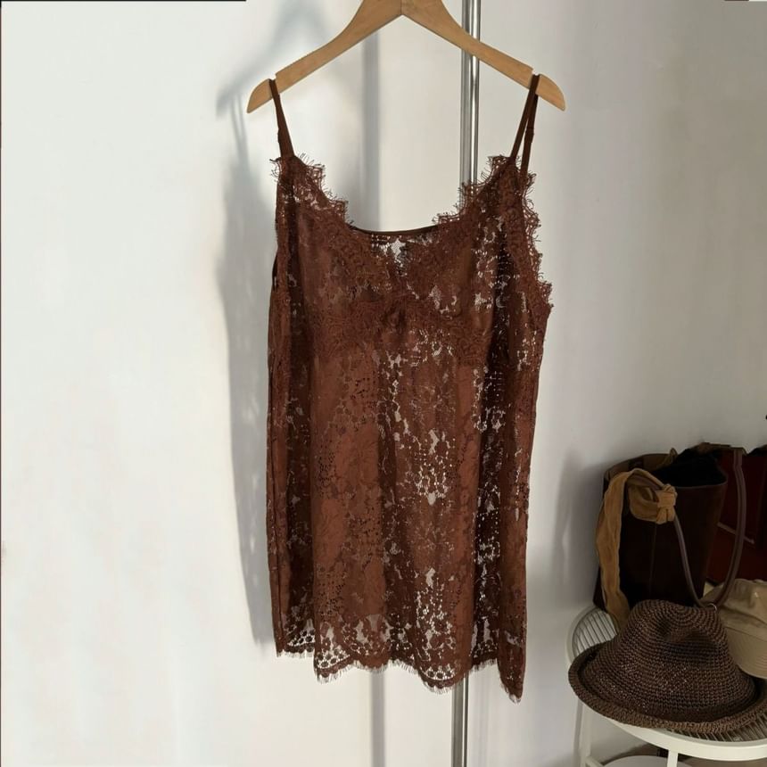 Cami V-Neck Spaghetti Strap Lace Plain Top