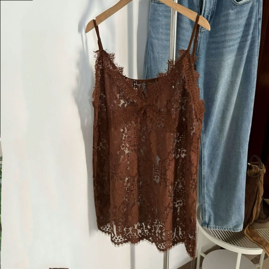 Cami Plain Lace V-Neck Spaghetti Top Strap