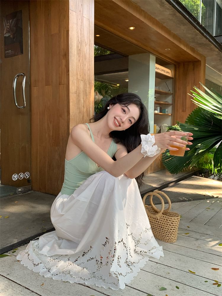 V-Neck Top Tie Plain Spaghetti Camisole Neck Strap