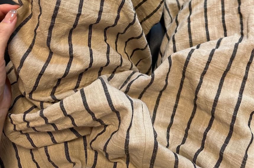 Pants High Striped Wide Leg Plain Waist