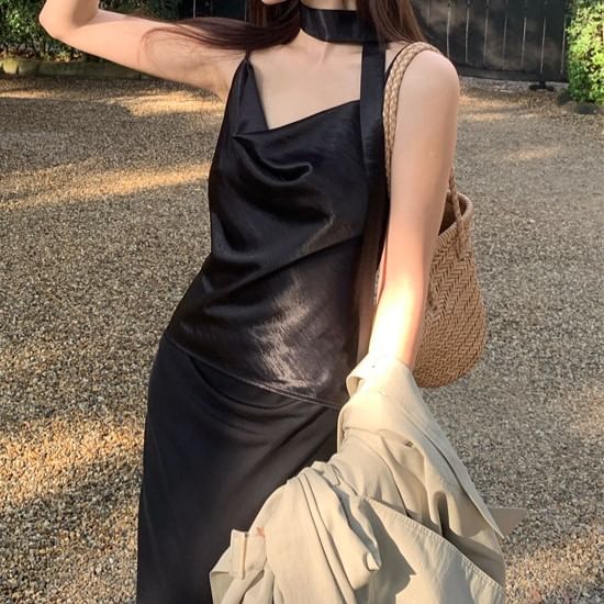 Top Strap Spaghetti Neck Cowl Plain Camisole