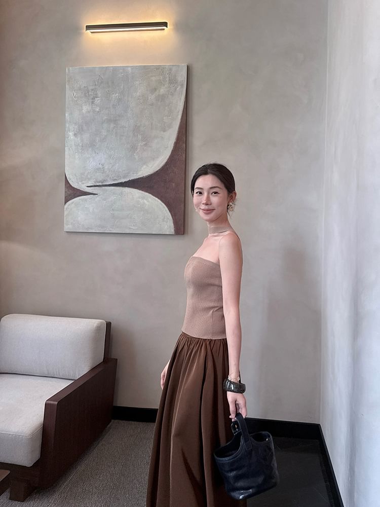 Ribbed Top Plain Knit Neck Halter