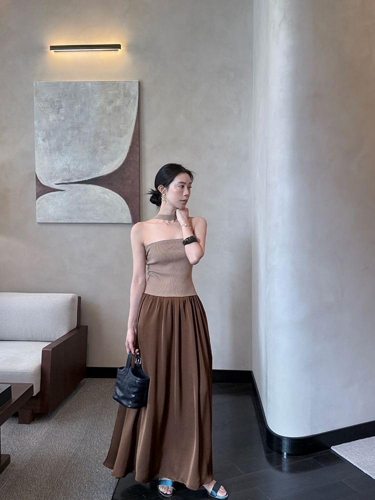 Ribbed Top Plain Knit Neck Halter