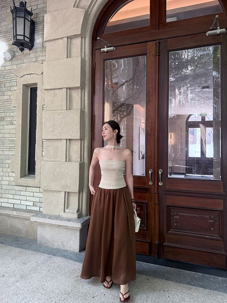 Ribbed Top Plain Knit Neck Halter