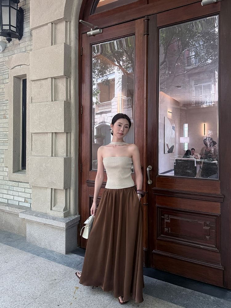 Ribbed Top Plain Knit Neck Halter