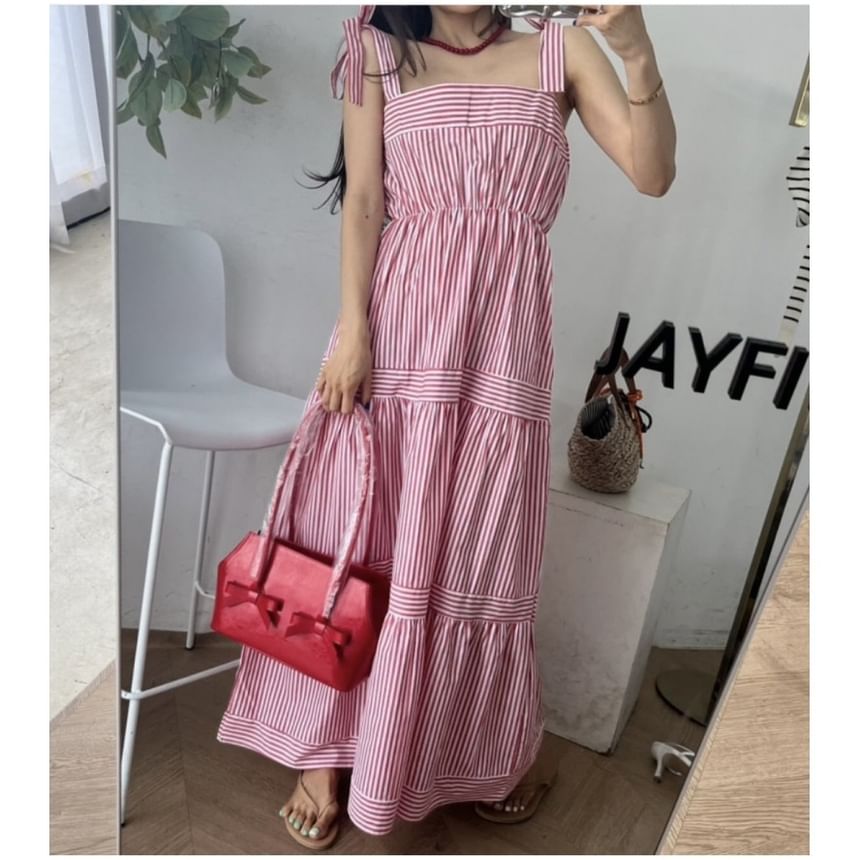 Striped Sleeveless A-Line Maxi Dress