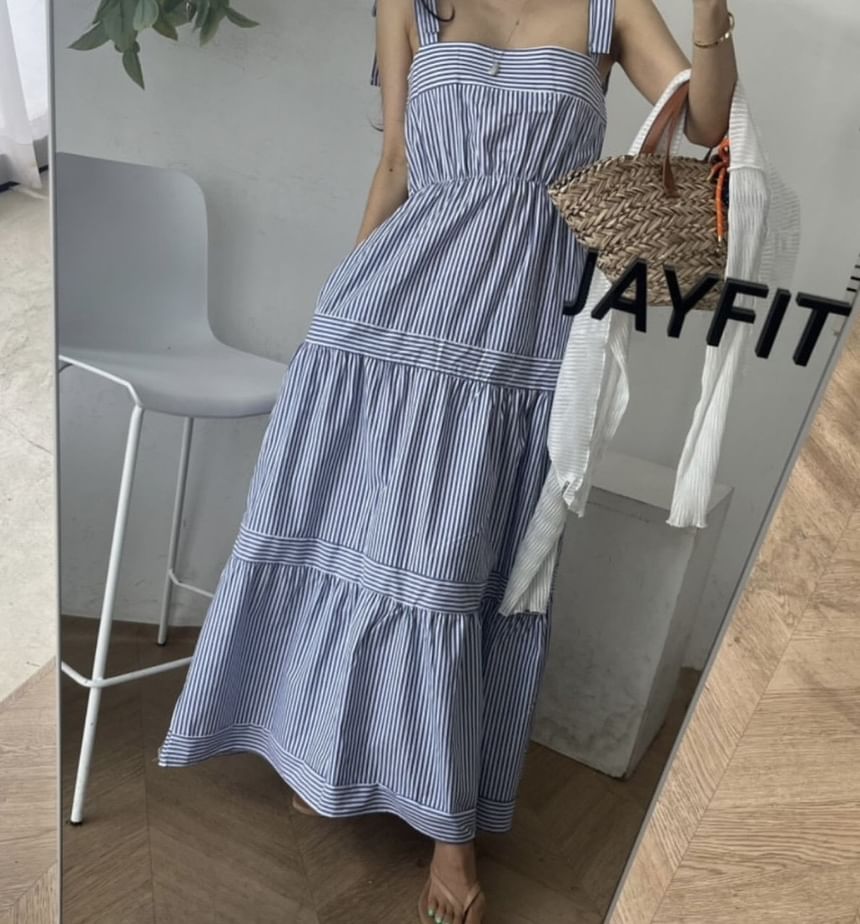 Striped Sleeveless A-Line Maxi Dress