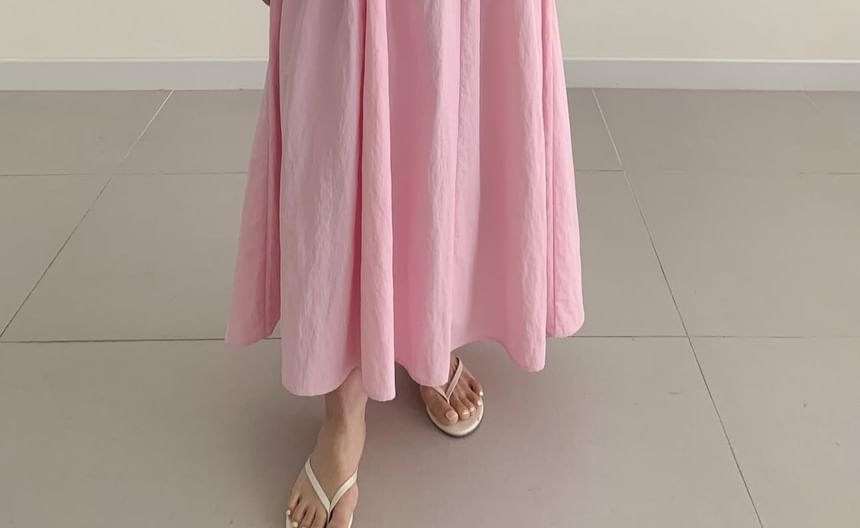 Short-Sleeve Crewneck Plain A-Line Maxi Dress