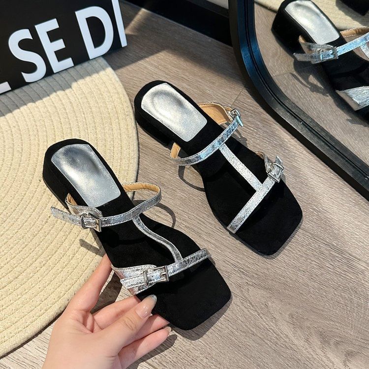 Strappy Chunky Sandals Slide Heel