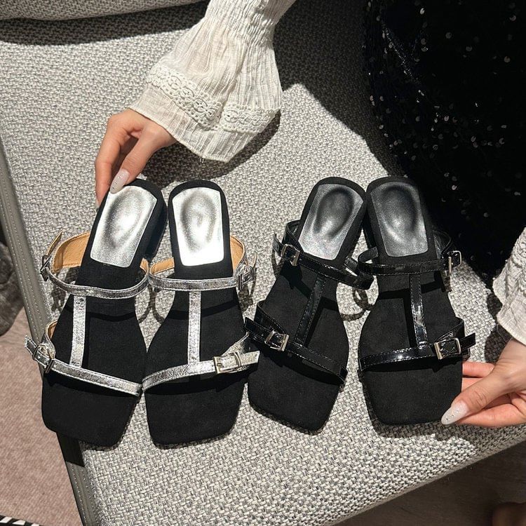 Strappy Chunky Sandals Slide Heel