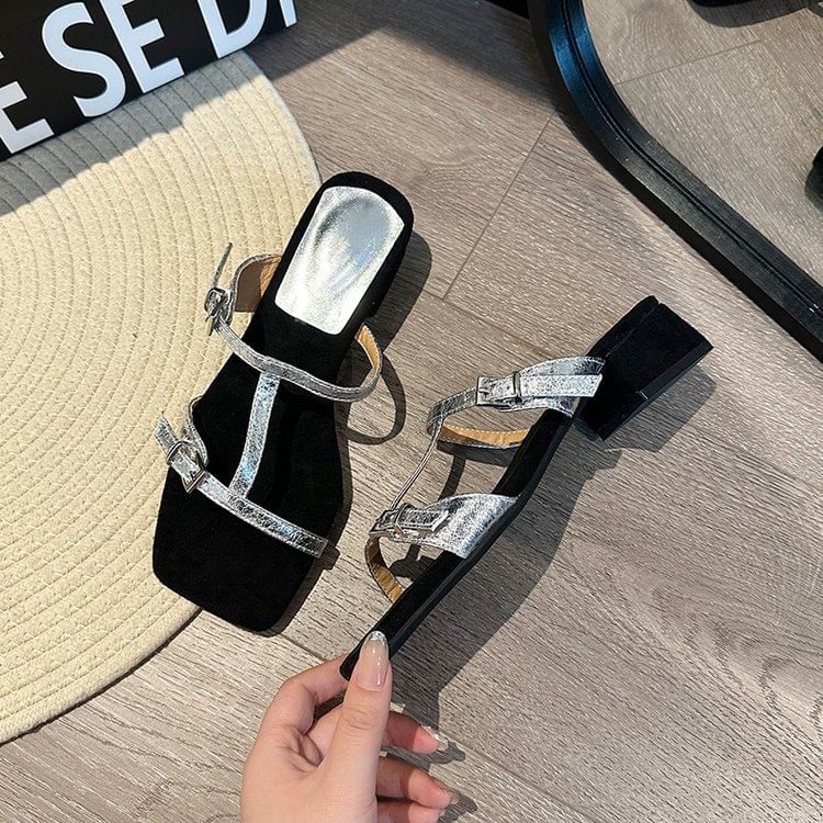 Strappy Chunky Sandals Slide Heel