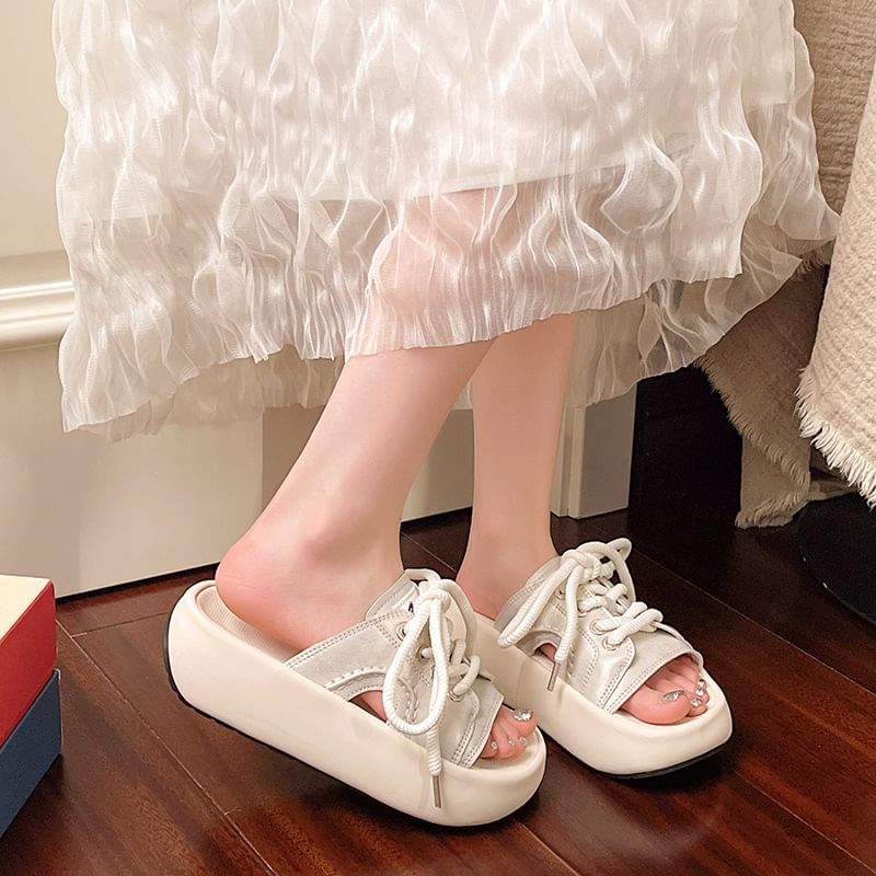 Platform Slide Lace-Up Sandals