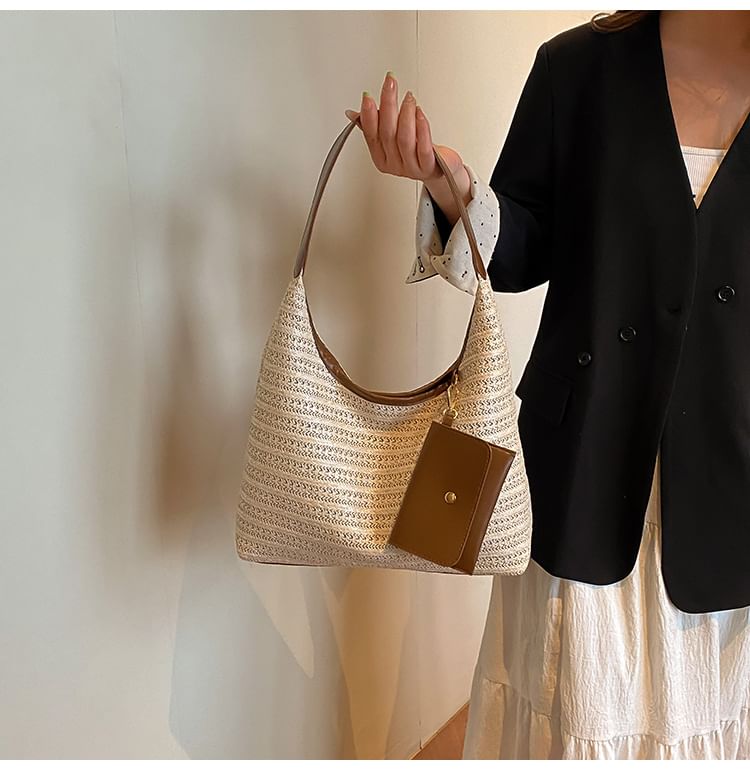 Set: Faux Leather Shoulder Bag + Key Pouch