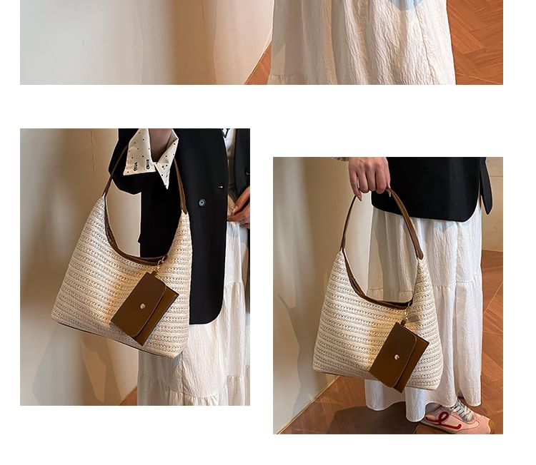 Set: Faux Leather Shoulder Bag + Key Pouch