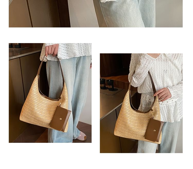 Set: Faux Leather Shoulder Bag + Key Pouch